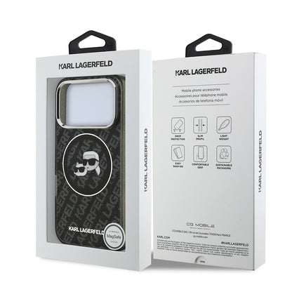 iPhone 17 Pro Max Kılıf Karl Lagerfeld Orjinal Lisanslı Parlayan Simli Karl & Choupette Heads Kapak