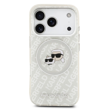 iPhone 17 Pro Max Kılıf Karl Lagerfeld Orjinal Lisanslı Parlayan Simli Karl & Choupette Heads Kapak