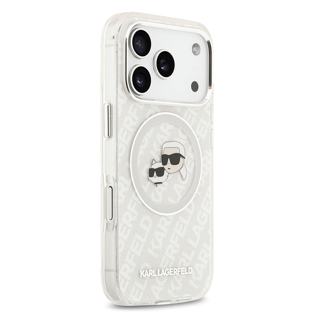 iPhone 17 Pro Max Kılıf Karl Lagerfeld Orjinal Lisanslı Parlayan Simli Karl & Choupette Heads Kapak