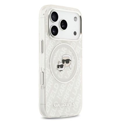 iPhone 17 Pro Max Kılıf Karl Lagerfeld Orjinal Lisanslı Parlayan Simli Karl & Choupette Heads Kapak
