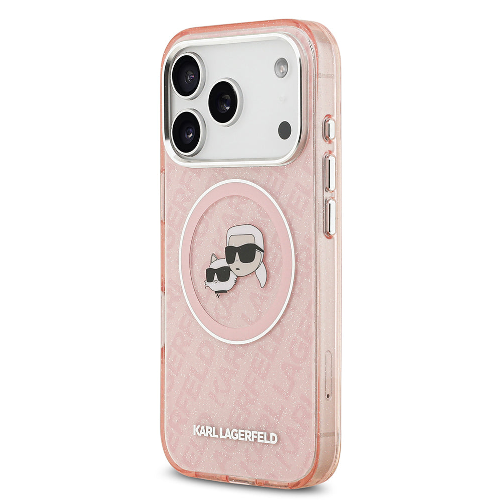 iPhone 17 Pro Max Kılıf Karl Lagerfeld Orjinal Lisanslı Parlayan Simli Karl & Choupette Heads Kapak