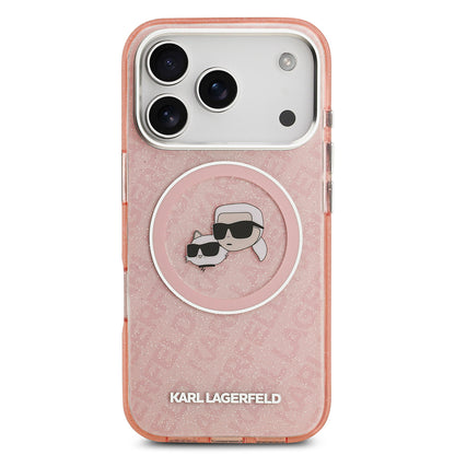 iPhone 17 Pro Max Kılıf Karl Lagerfeld Orjinal Lisanslı Parlayan Simli Karl & Choupette Heads Kapak