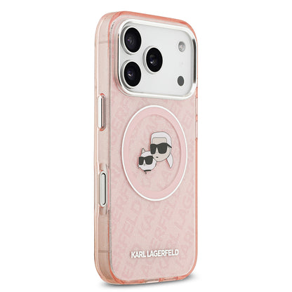 iPhone 17 Pro Max Kılıf Karl Lagerfeld Orjinal Lisanslı Parlayan Simli Karl & Choupette Heads Kapak