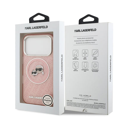 iPhone 17 Pro Max Kılıf Karl Lagerfeld Orjinal Lisanslı Parlayan Simli Karl & Choupette Heads Kapak