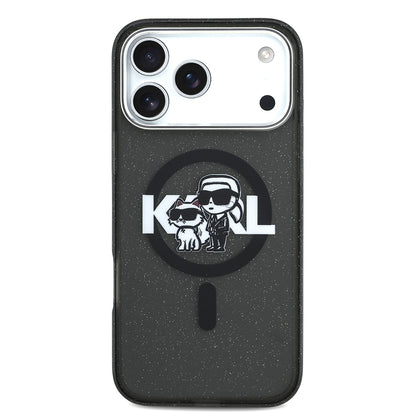 iPhone 17 Pro Max Kılıf Karl Lagerfeld Orjinal Lisanslı Parlayan Simli Karl & Choupette Sketch Logo Kapak