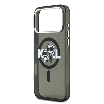 iPhone 17 Pro Max Kılıf Karl Lagerfeld Orjinal Lisanslı Parlayan Simli Karl & Choupette Sketch Logo Kapak