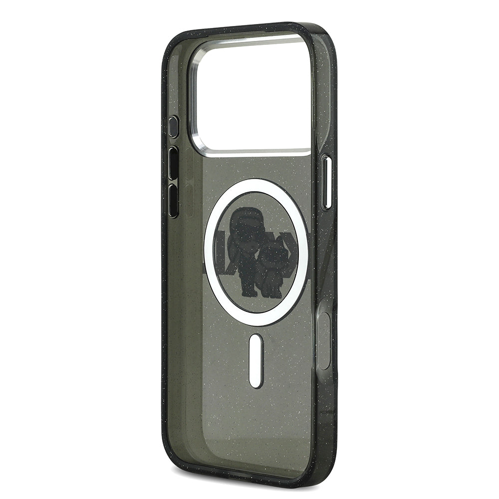 iPhone 17 Pro Max Kılıf Karl Lagerfeld Orjinal Lisanslı Parlayan Simli Karl & Choupette Sketch Logo Kapak