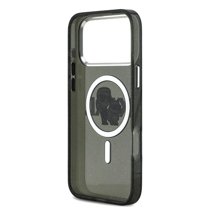 iPhone 17 Pro Max Kılıf Karl Lagerfeld Orjinal Lisanslı Parlayan Simli Karl & Choupette Sketch Logo Kapak