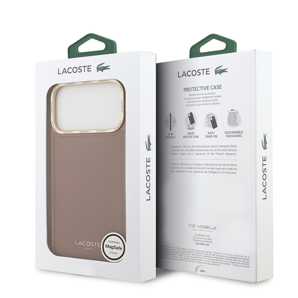 iPhone 17 Pro Max Kılıf Lacoste Orjinal Lisanslı M-safe Şarj Özellikli Champs Elysees PU Deri Tasarımlı Kapak