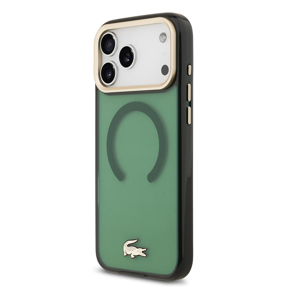 iPhone 17 Pro Max Kılıf Lacoste Orjinal Lisanslı M-safe Şarj Özellikli Gold Timsah Logolu Buzlu Kapak