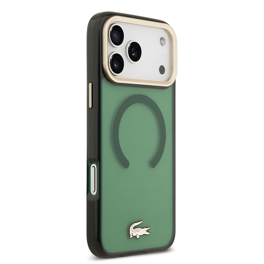 iPhone 17 Pro Max Kılıf Lacoste Orjinal Lisanslı M-safe Şarj Özellikli Gold Timsah Logolu Buzlu Kapak