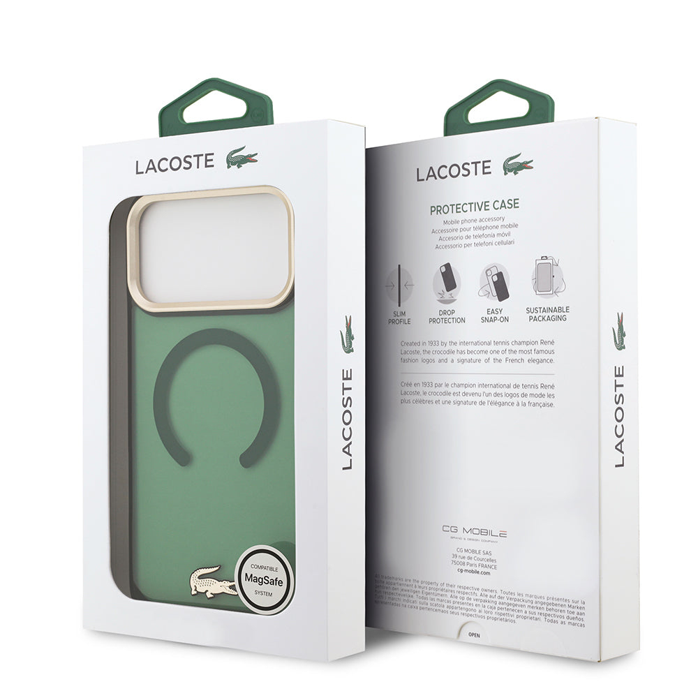 iPhone 17 Pro Max Kılıf Lacoste Orjinal Lisanslı M-safe Şarj Özellikli Gold Timsah Logolu Buzlu Kapak