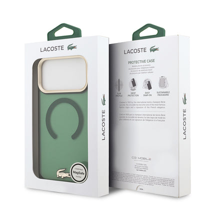 iPhone 17 Pro Max Kılıf Lacoste Orjinal Lisanslı M-safe Şarj Özellikli Gold Timsah Logolu Buzlu Kapak