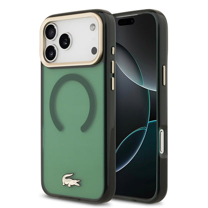 iPhone 17 Pro Max Kılıf Lacoste Orjinal Lisanslı M-safe Şarj Özellikli Gold Timsah Logolu Buzlu Kapak