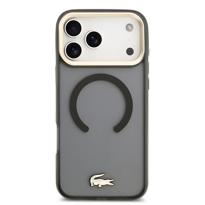 iPhone 17 Pro Max Kılıf Lacoste Orjinal Lisanslı M-safe Şarj Özellikli Gold Timsah Logolu Buzlu Kapak