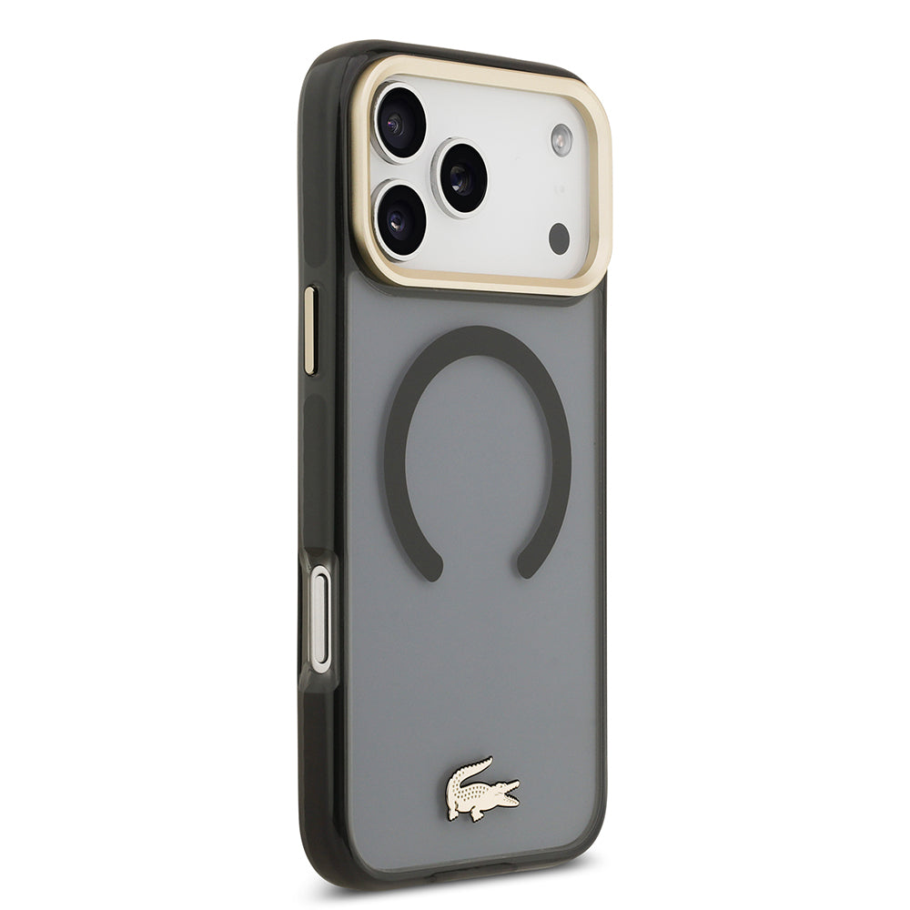 iPhone 17 Pro Max Kılıf Lacoste Orjinal Lisanslı M-safe Şarj Özellikli Gold Timsah Logolu Buzlu Kapak