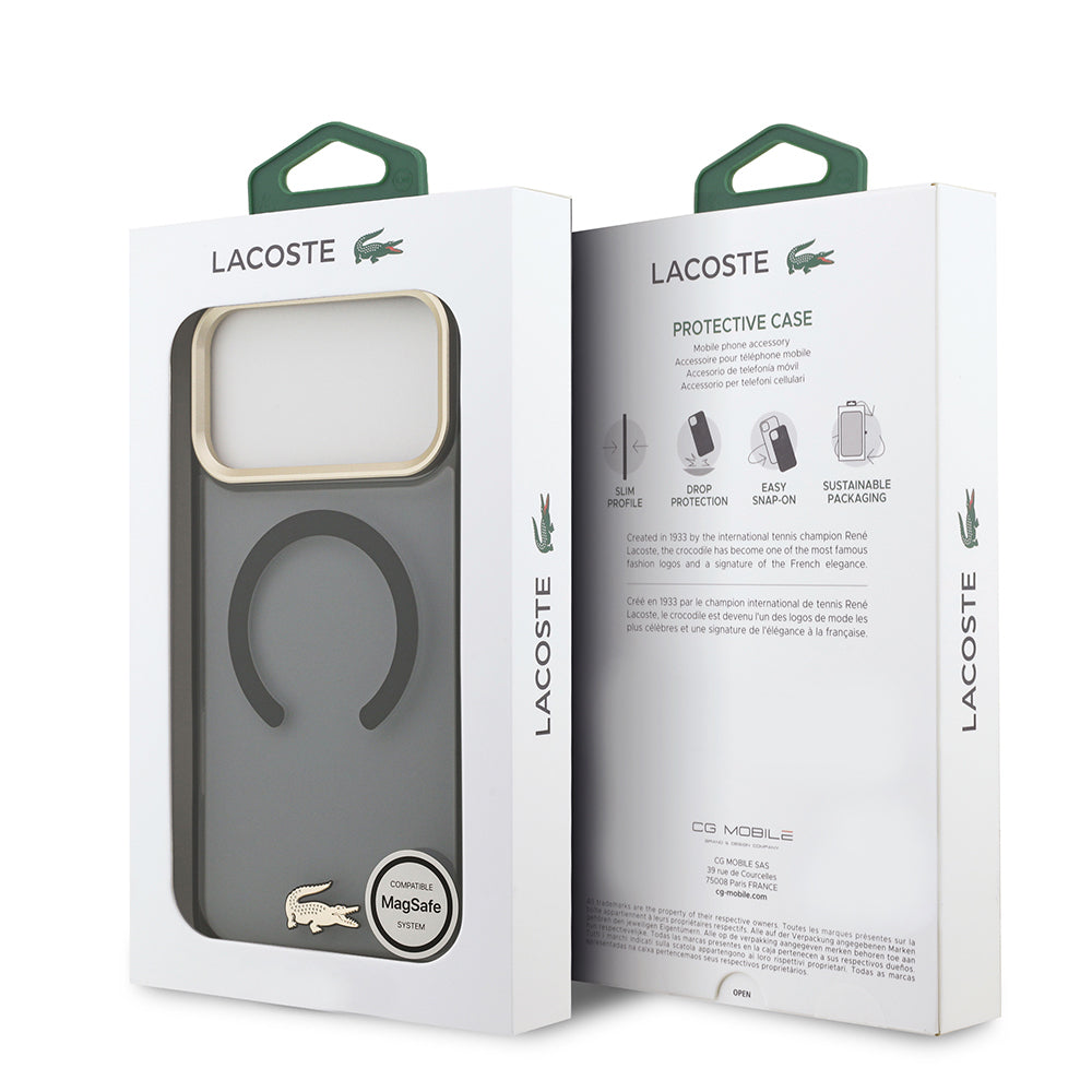 iPhone 17 Pro Max Kılıf Lacoste Orjinal Lisanslı M-safe Şarj Özellikli Gold Timsah Logolu Buzlu Kapak