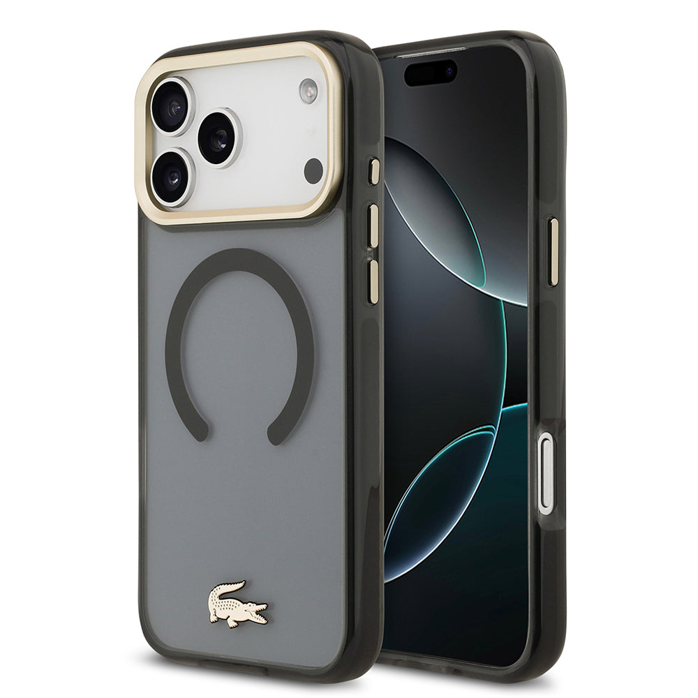 iPhone 17 Pro Max Kılıf Lacoste Orjinal Lisanslı M-safe Şarj Özellikli Gold Timsah Logolu Buzlu Kapak