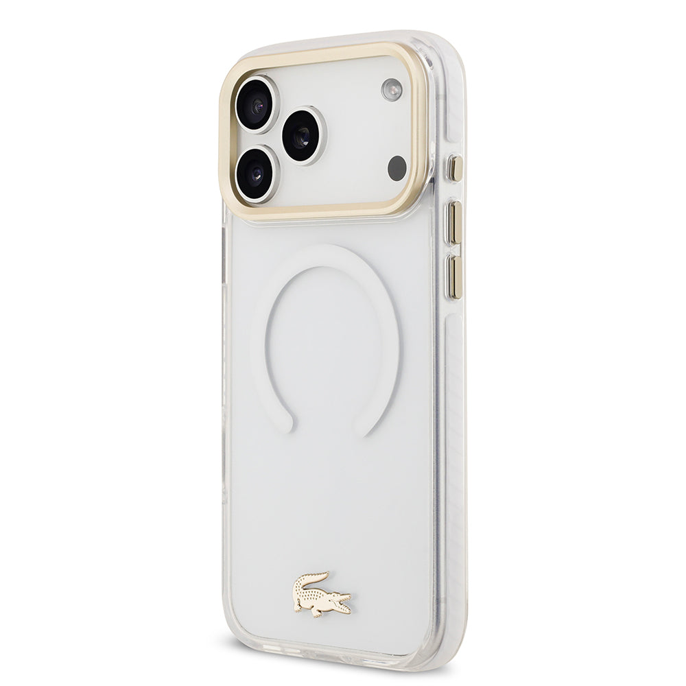 iPhone 17 Pro Max Kılıf Lacoste Orjinal Lisanslı M-safe Şarj Özellikli Gold Timsah Logolu Buzlu Kapak