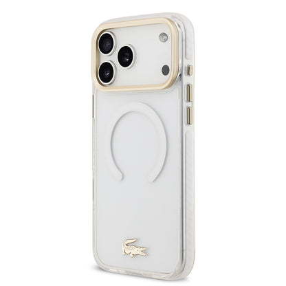 iPhone 17 Pro Max Kılıf Lacoste Orjinal Lisanslı M-safe Şarj Özellikli Gold Timsah Logolu Buzlu Kapak