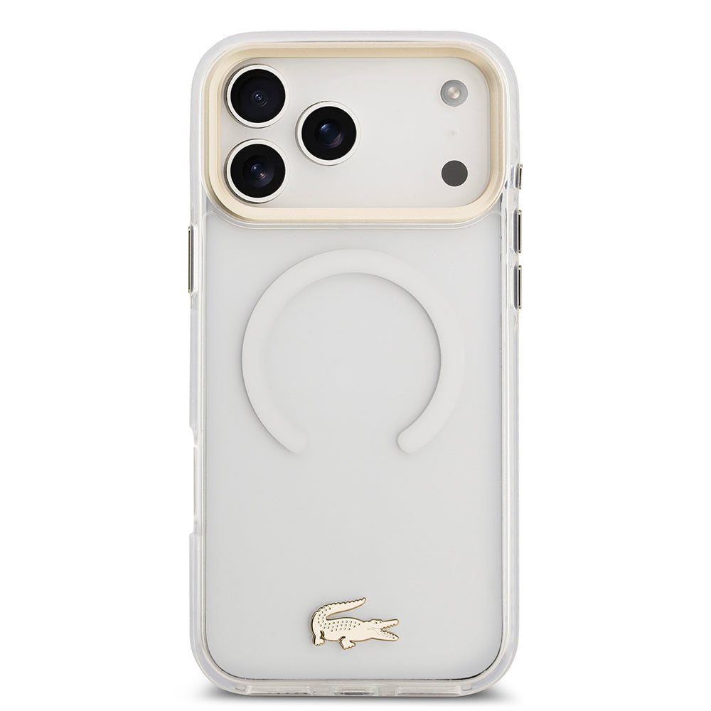 iPhone 17 Pro Max Kılıf Lacoste Orjinal Lisanslı M-safe Şarj Özellikli Gold Timsah Logolu Buzlu Kapak