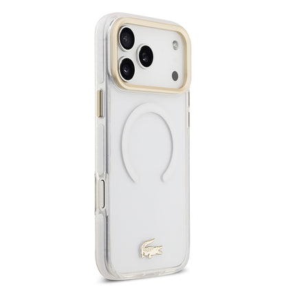 iPhone 17 Pro Max Kılıf Lacoste Orjinal Lisanslı M-safe Şarj Özellikli Gold Timsah Logolu Buzlu Kapak