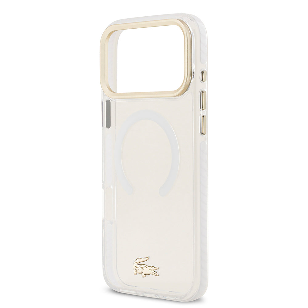 iPhone 17 Pro Max Kılıf Lacoste Orjinal Lisanslı M-safe Şarj Özellikli Gold Timsah Logolu Buzlu Kapak
