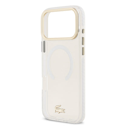 iPhone 17 Pro Max Kılıf Lacoste Orjinal Lisanslı M-safe Şarj Özellikli Gold Timsah Logolu Buzlu Kapak