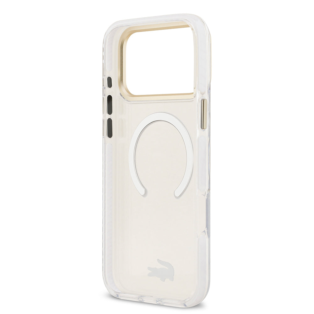 iPhone 17 Pro Max Kılıf Lacoste Orjinal Lisanslı M-safe Şarj Özellikli Gold Timsah Logolu Buzlu Kapak