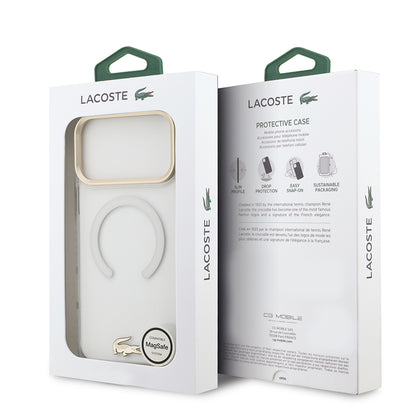 iPhone 17 Pro Max Kılıf Lacoste Orjinal Lisanslı M-safe Şarj Özellikli Gold Timsah Logolu Buzlu Kapak