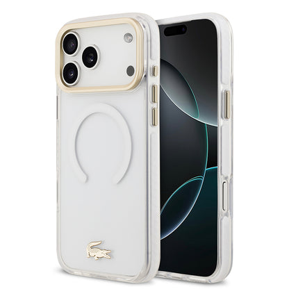 iPhone 17 Pro Max Kılıf Lacoste Orjinal Lisanslı M-safe Şarj Özellikli Gold Timsah Logolu Buzlu Kapak
