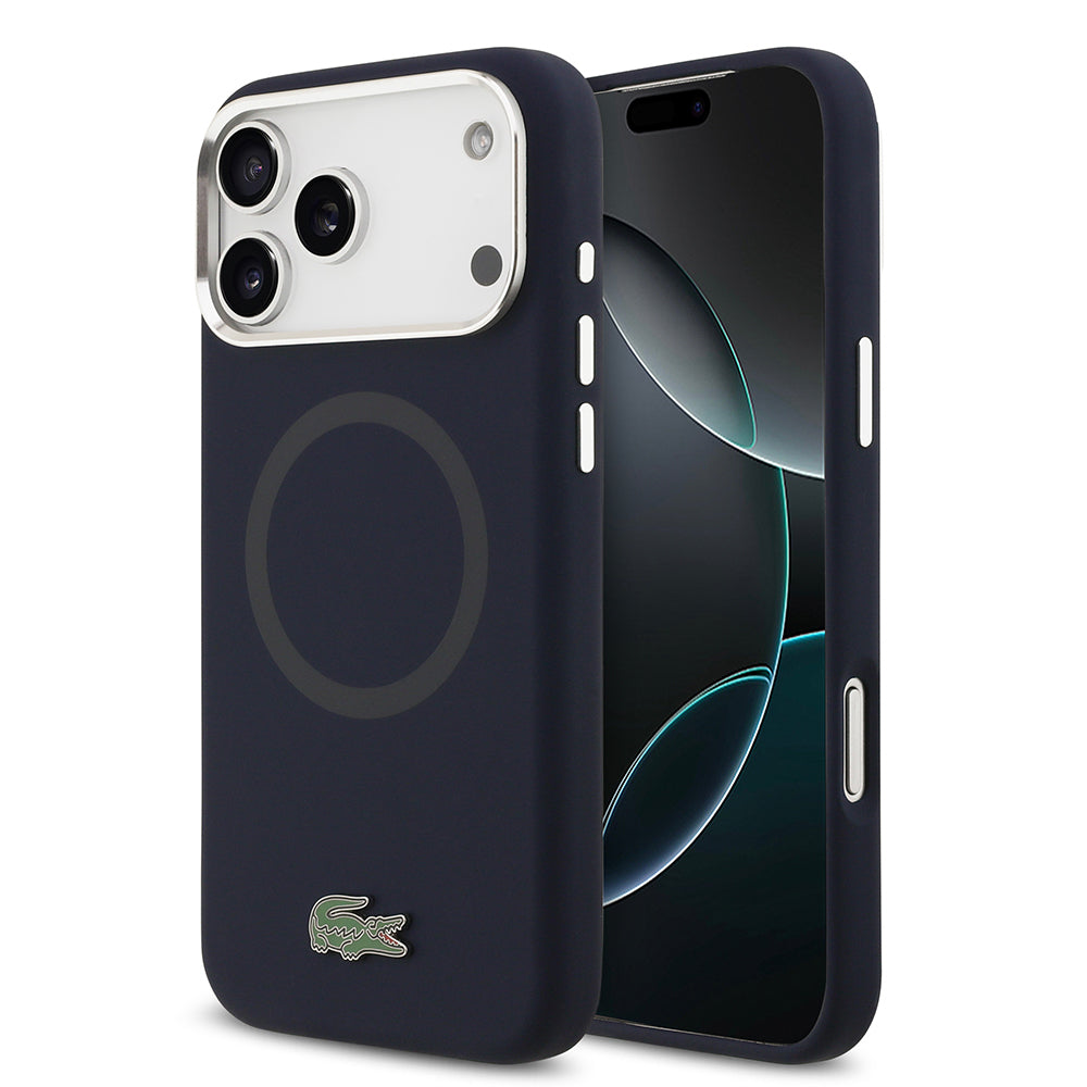 iPhone 17 Pro Max Kılıf Lacoste Orjinal Lisanslı M-safe Şarj Özellikli İkonik Logolu Metal Kamera Çerçeveli Silikon Kapak
