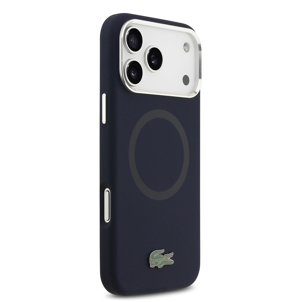 iPhone 17 Pro Max Kılıf Lacoste Orjinal Lisanslı M-safe Şarj Özellikli İkonik Logolu Metal Kamera Çerçeveli Silikon Kapak