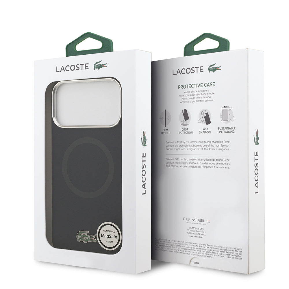 iPhone 17 Pro Max Kılıf Lacoste Orjinal Lisanslı M-safe Şarj Özellikli İkonik Logolu Metal Kamera Çerçeveli Silikon Kapak