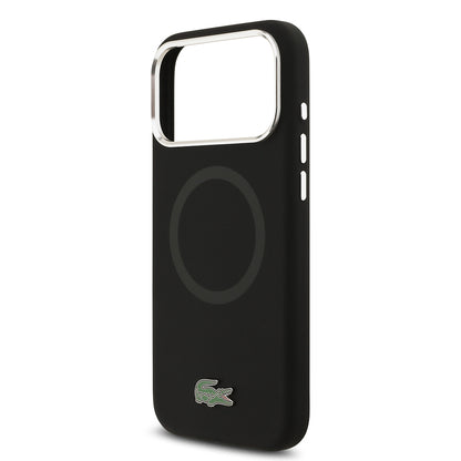 iPhone 17 Pro Max Kılıf Lacoste Orjinal Lisanslı M-safe Şarj Özellikli İkonik Logolu Metal Kamera Çerçeveli Silikon Kapak