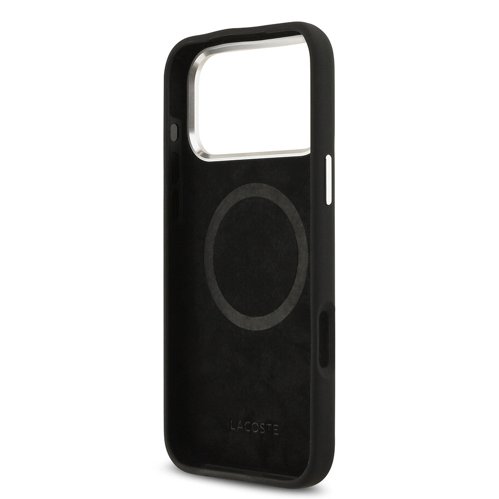 iPhone 17 Pro Max Kılıf Lacoste Orjinal Lisanslı M-safe Şarj Özellikli İkonik Logolu Metal Kamera Çerçeveli Silikon Kapak