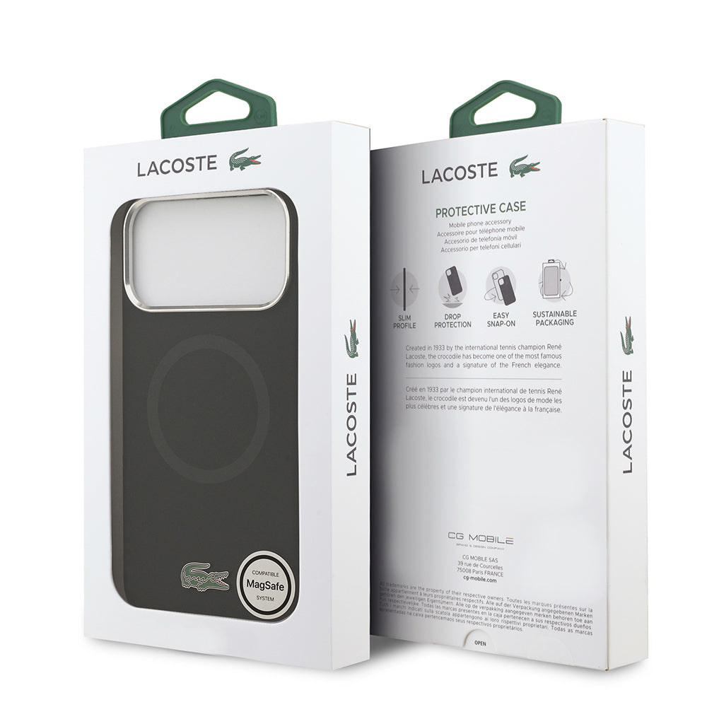 iPhone 17 Pro Max Kılıf Lacoste Orjinal Lisanslı M-safe Şarj Özellikli İkonik Logolu Metal Kamera Çerçeveli Silikon Kapak