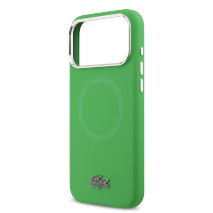 iPhone 17 Pro Max Kılıf Lacoste Orjinal Lisanslı M-safe Şarj Özellikli İkonik Logolu Metal Kamera Çerçeveli Silikon Kapak