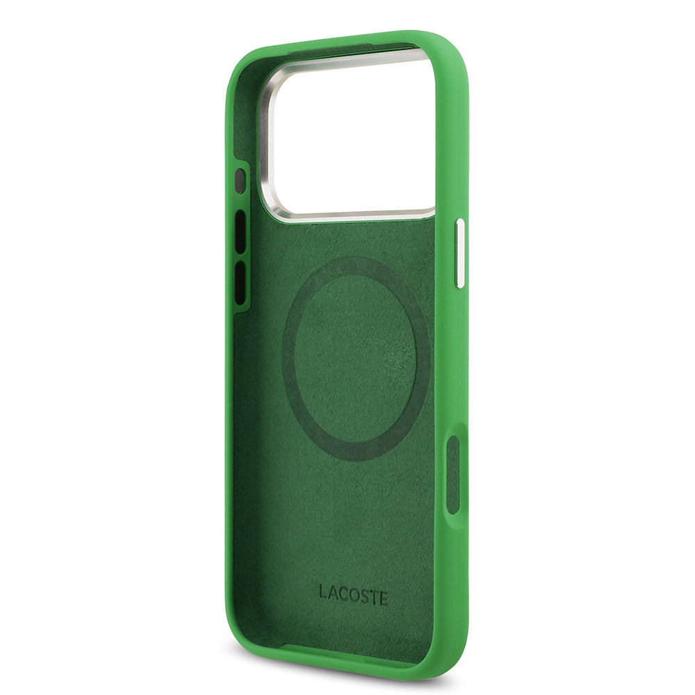 iPhone 17 Pro Max Kılıf Lacoste Orjinal Lisanslı M-safe Şarj Özellikli İkonik Logolu Metal Kamera Çerçeveli Silikon Kapak