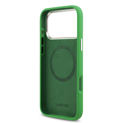 iPhone 17 Pro Max Kılıf Lacoste Orjinal Lisanslı M-safe Şarj Özellikli İkonik Logolu Metal Kamera Çerçeveli Silikon Kapak