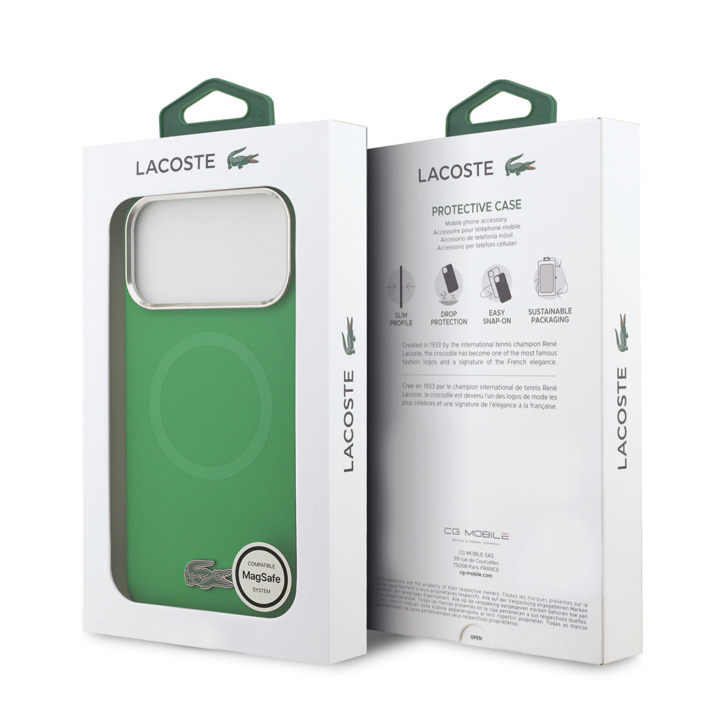 iPhone 17 Pro Max Kılıf Lacoste Orjinal Lisanslı M-safe Şarj Özellikli İkonik Logolu Metal Kamera Çerçeveli Silikon Kapak