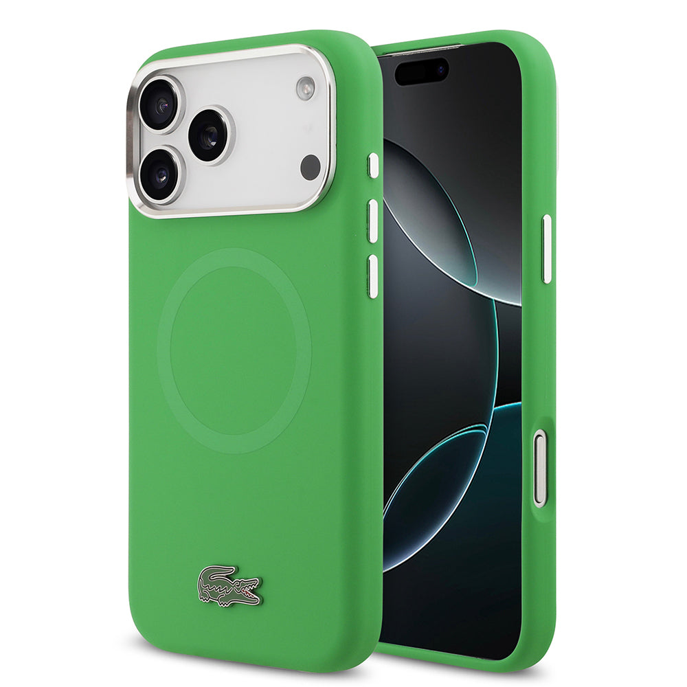 iPhone 17 Pro Max Kılıf Lacoste Orjinal Lisanslı M-safe Şarj Özellikli İkonik Logolu Metal Kamera Çerçeveli Silikon Kapak