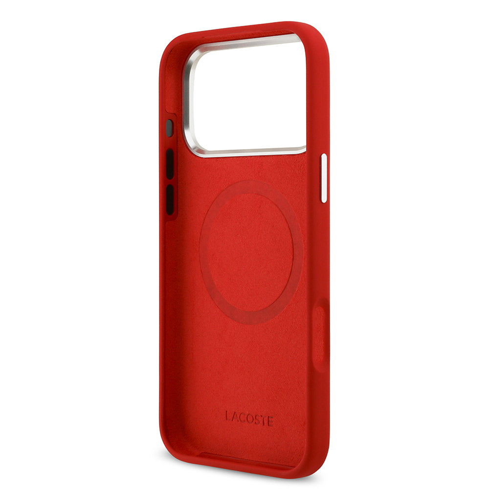 iPhone 17 Pro Max Kılıf Lacoste Orjinal Lisanslı M-safe Şarj Özellikli İkonik Logolu Metal Kamera Çerçeveli Silikon Kapak