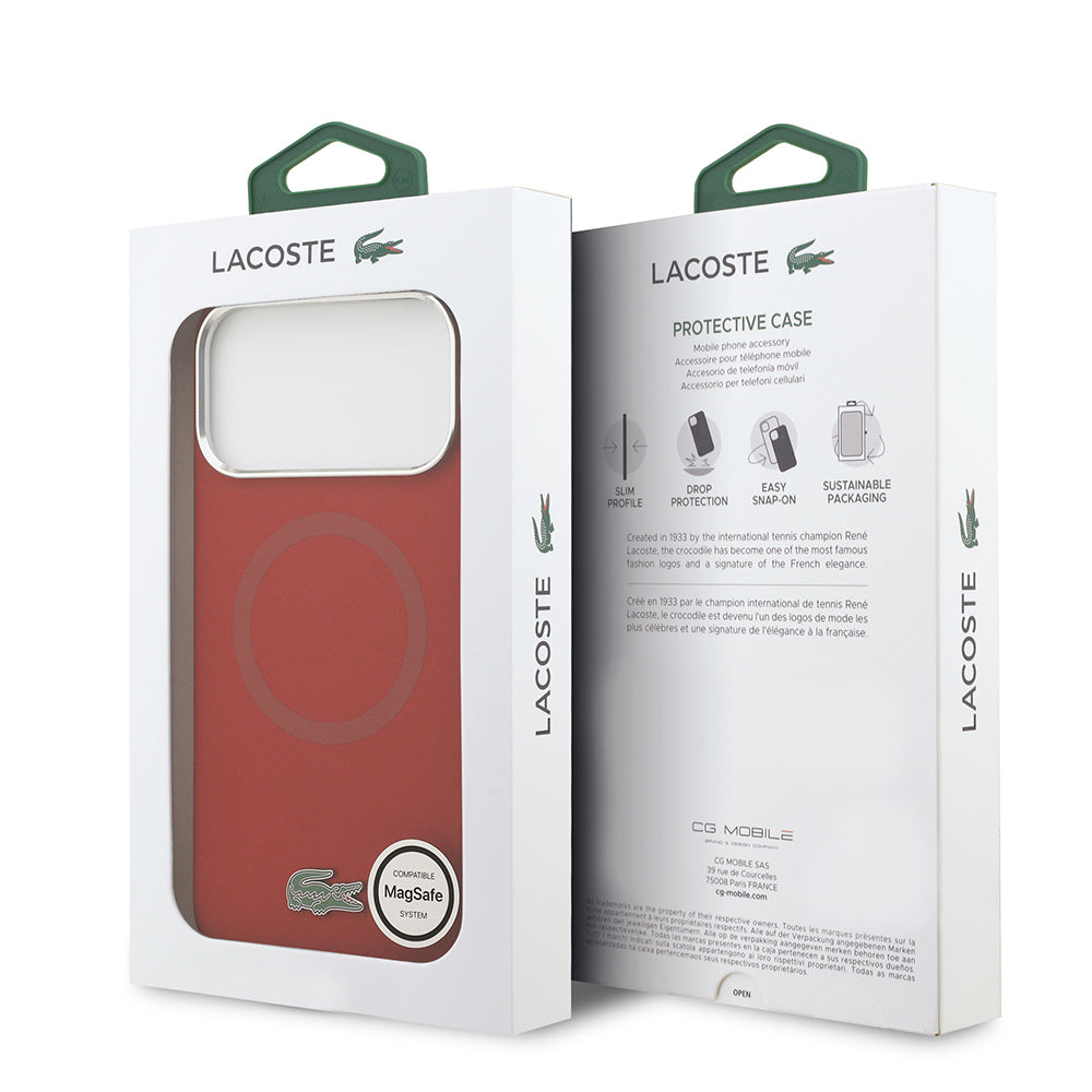 iPhone 17 Pro Max Kılıf Lacoste Orjinal Lisanslı M-safe Şarj Özellikli İkonik Logolu Metal Kamera Çerçeveli Silikon Kapak