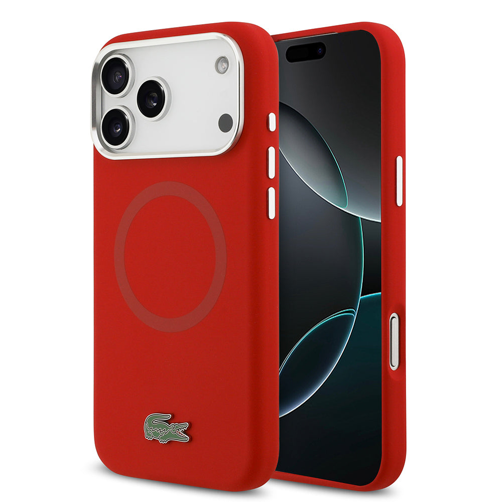 iPhone 17 Pro Max Kılıf Lacoste Orjinal Lisanslı M-safe Şarj Özellikli İkonik Logolu Metal Kamera Çerçeveli Silikon Kapak