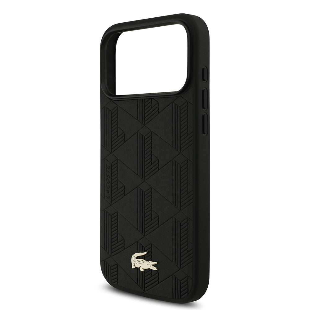 iPhone 17 Pro Max Kılıf Lacoste Orjinal Lisanslı M-safe Şarj Özellikli PU Deri Tasarımlı Karışık Monogram Desenli Kapak