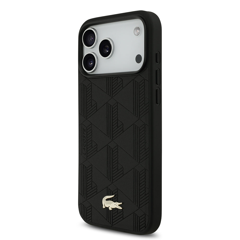 iPhone 17 Pro Max Kılıf Lacoste Orjinal Lisanslı M-safe Şarj Özellikli PU Deri Tasarımlı Karışık Monogram Desenli Kapak
