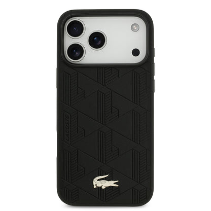 iPhone 17 Pro Max Kılıf Lacoste Orjinal Lisanslı M-safe Şarj Özellikli PU Deri Tasarımlı Karışık Monogram Desenli Kapak
