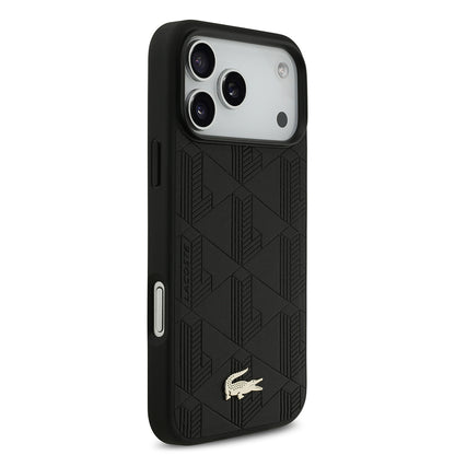 iPhone 17 Pro Max Kılıf Lacoste Orjinal Lisanslı M-safe Şarj Özellikli PU Deri Tasarımlı Karışık Monogram Desenli Kapak