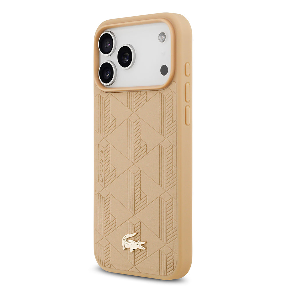 iPhone 17 Pro Max Kılıf Lacoste Orjinal Lisanslı M-safe Şarj Özellikli PU Deri Tasarımlı Karışık Monogram Desenli Kapak
